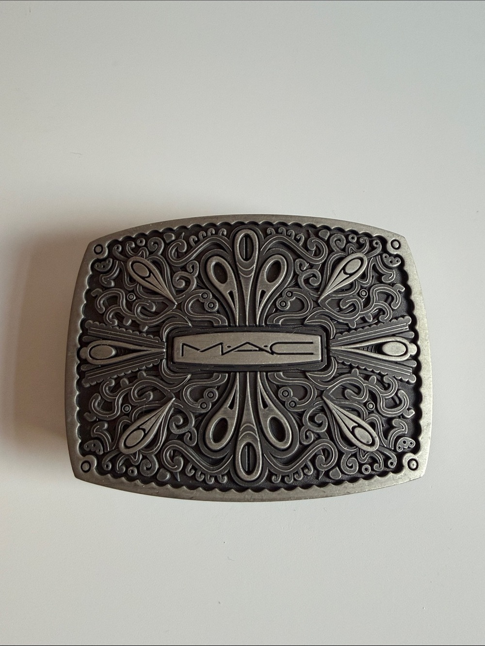 MAC Cosmetics Men's Ornate Metal Belt Buckle in Gunmetal Gray